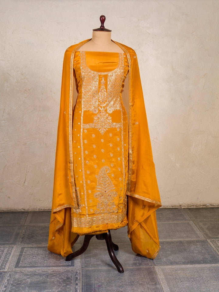 Crepe Suit Piece With Zardosi Work in Mustard