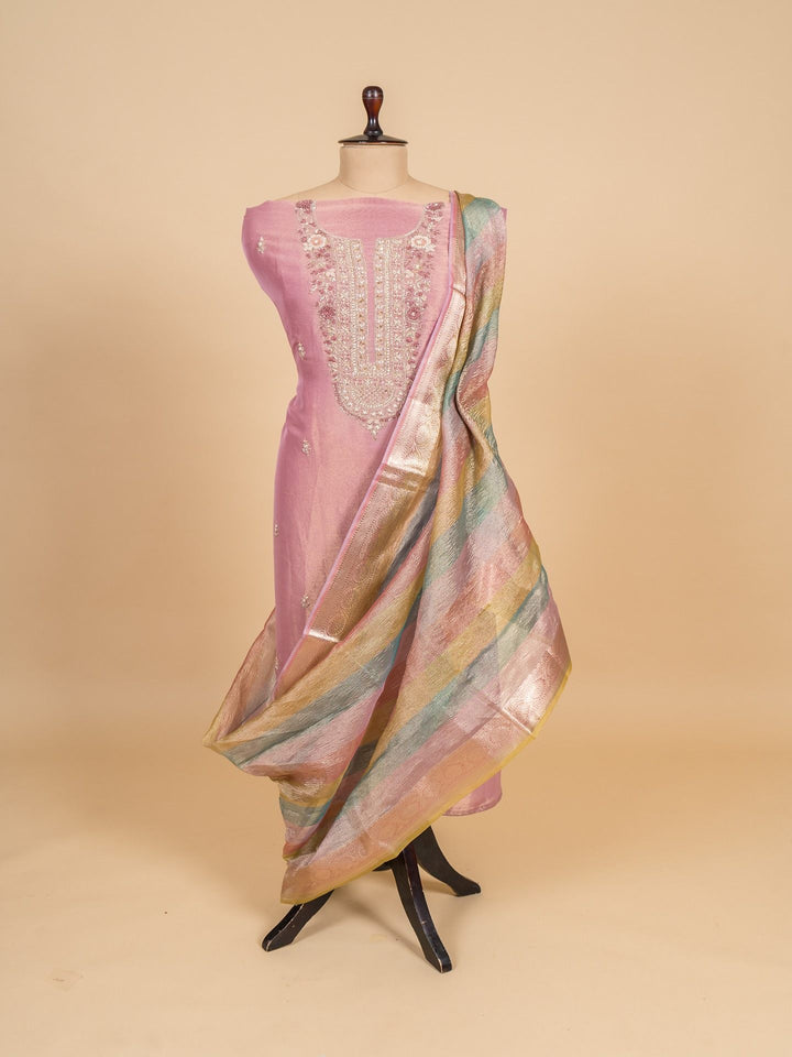 Tissue Suit Piece with Zardozi work in Pink