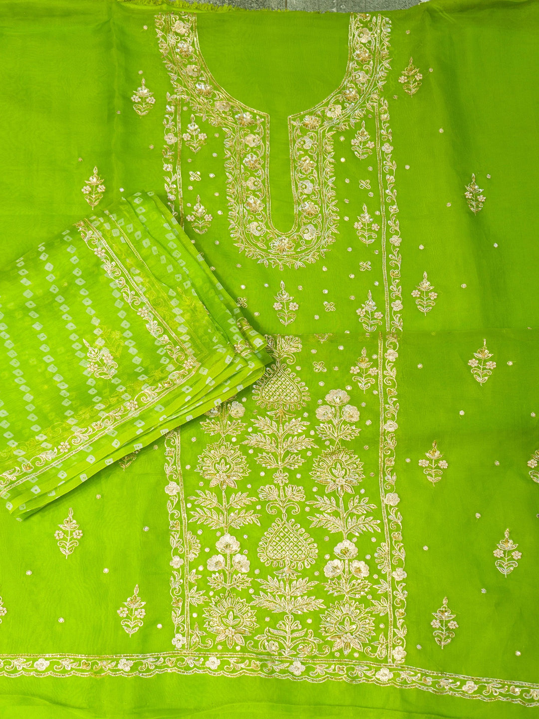 Printed Organza Suit Piece With Zardosi Handwork in