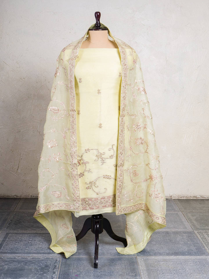 Organza Suit Piece With Zardosi Work in Cream