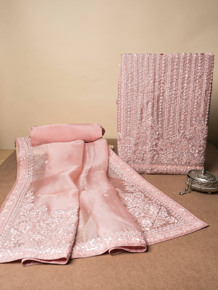 Organza Suit Piece With Zardosi Work in Baby Pink