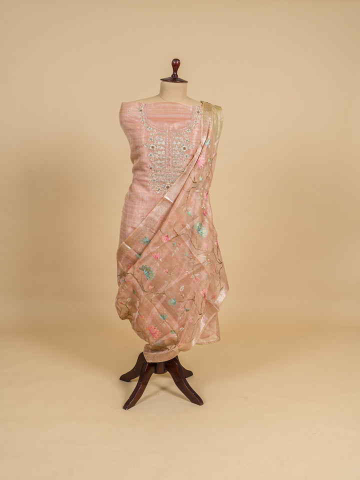 Tissue Suit Piece with Zardozi Work in Peach