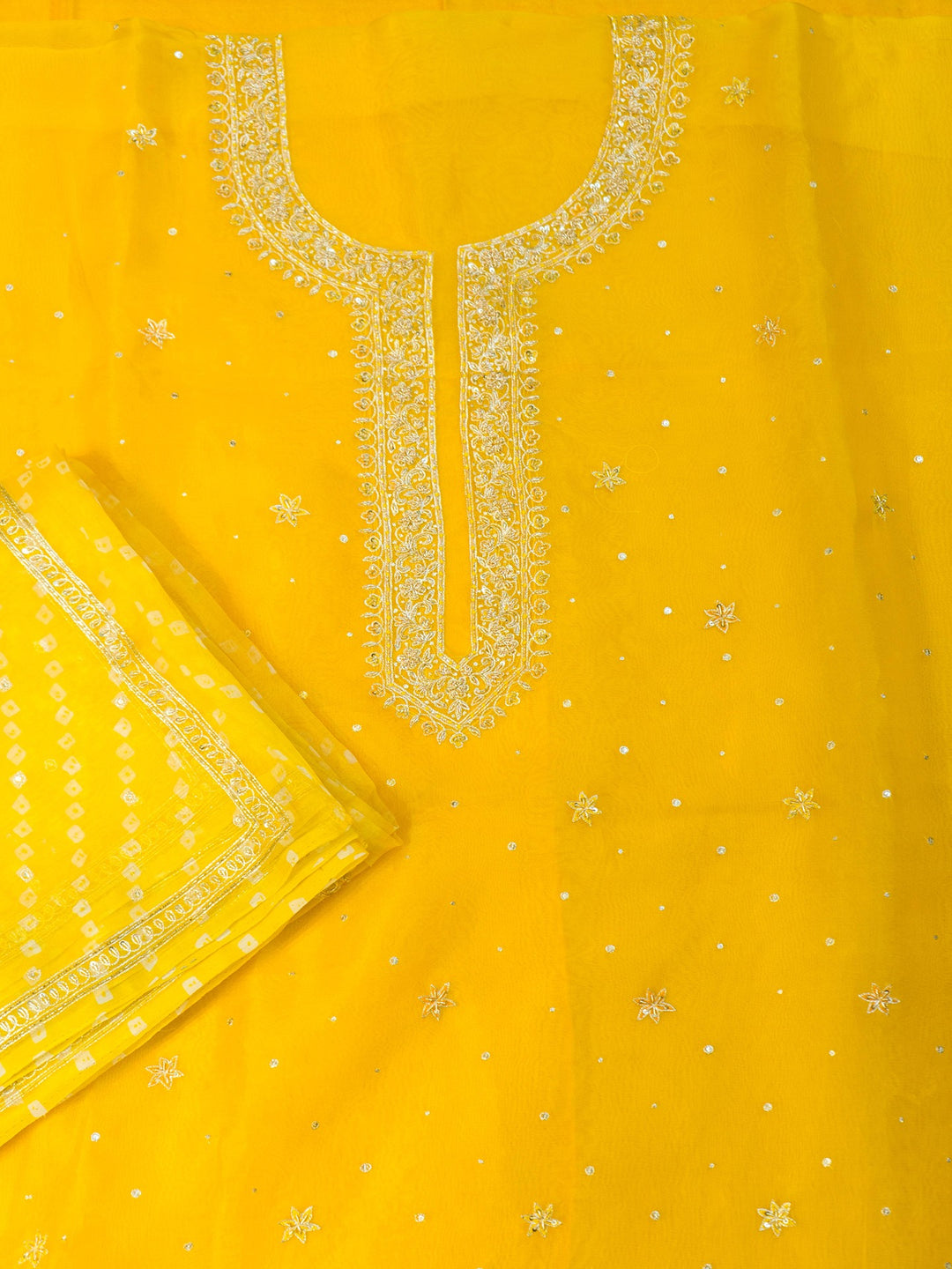 Printed Organza Suit Piece With Zardosi Handwork in