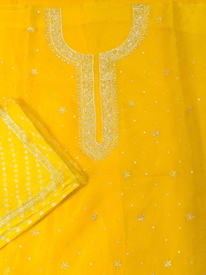 Printed Organza Suit Piece With Zardosi Handwork in