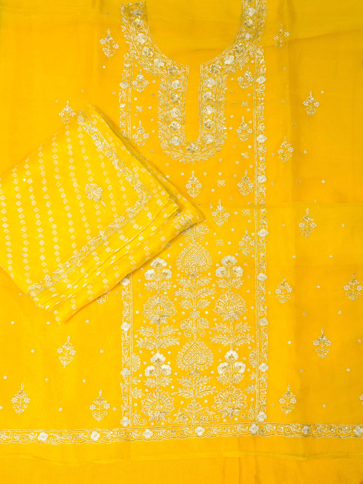 Printed Organza Suit Piece With Zardosi Handwork in