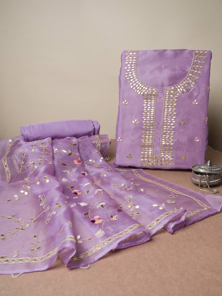 Organza Suit Piece With Zardosi Work in Lavender