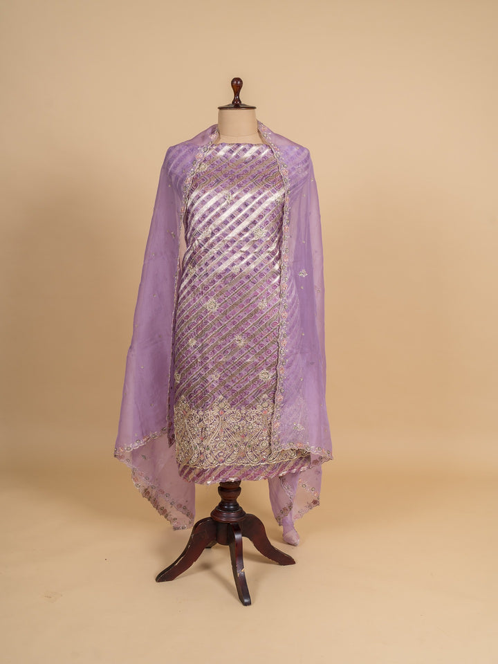 Fancy Organza Suit Piece With Zardosi Work in Lavender