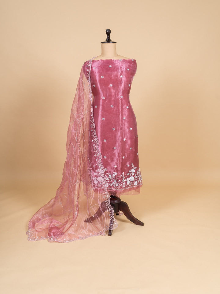 Shimmer Tissue Suit Piece with Zardozi work in Pink