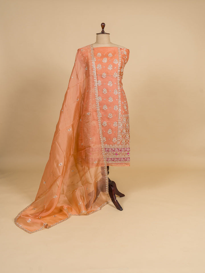 Organza Suit Piece With Zardosi Work in Light Peach