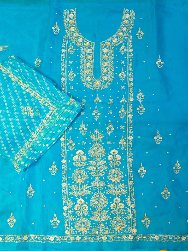 Printed Organza Suit Piece With Zardosi Handwork in