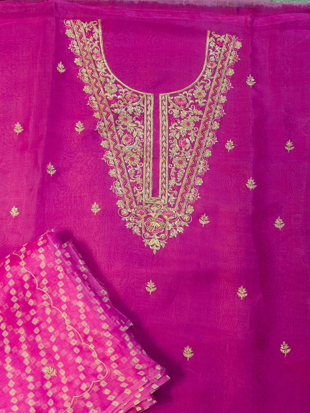 Printed Organza Suit Piece With Zardosi Handwork in