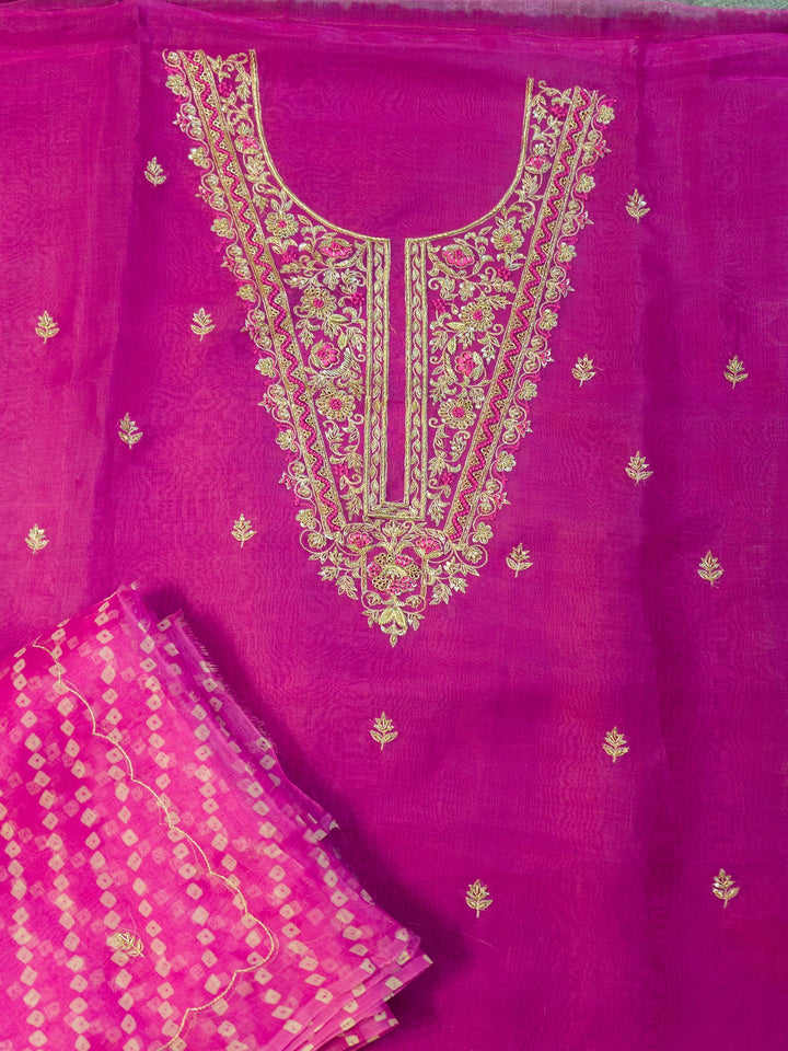 Printed Organza Suit Piece With Zardosi Handwork in