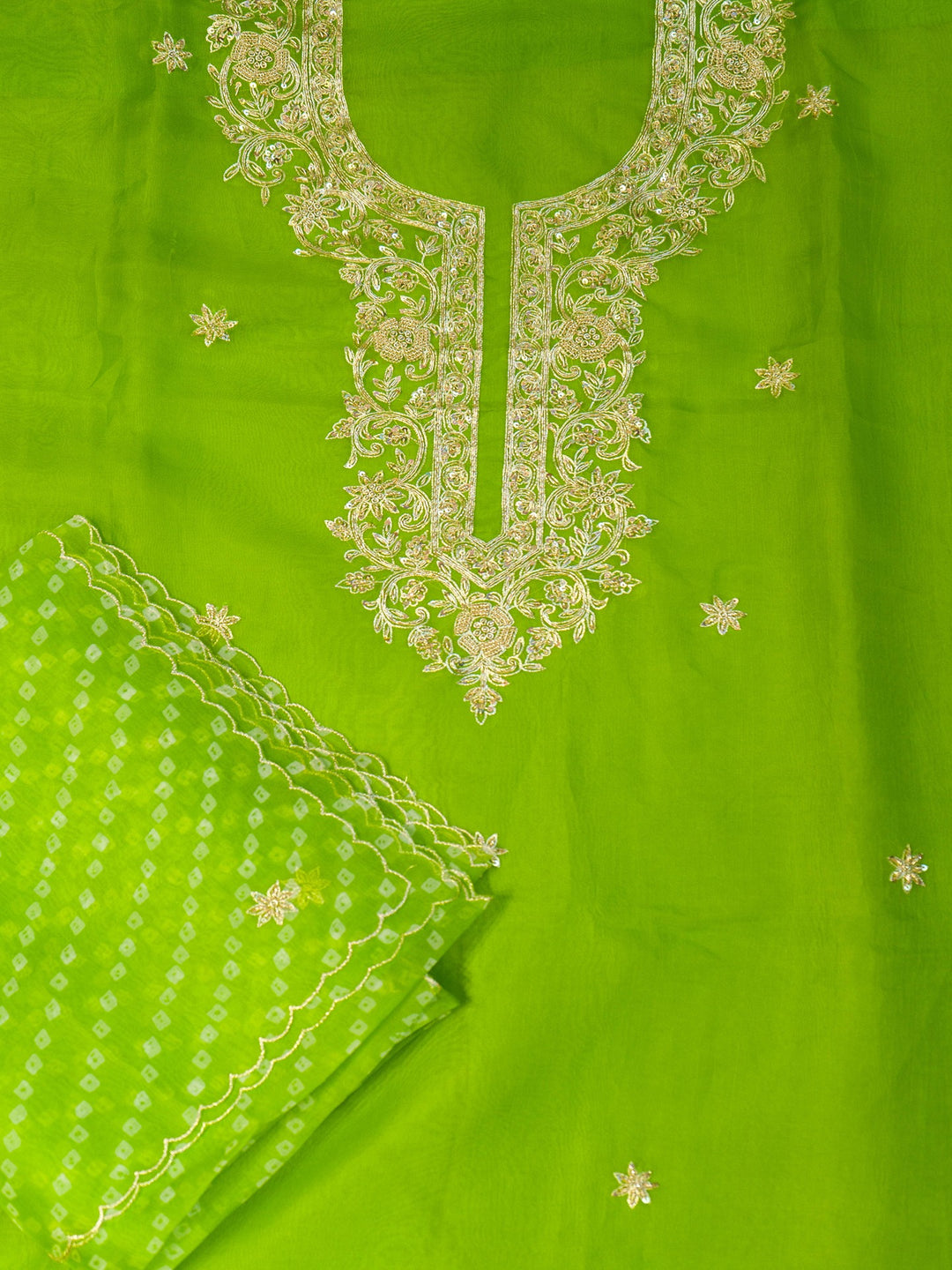 Printed Organza Suit Piece With Zardosi Handwork in