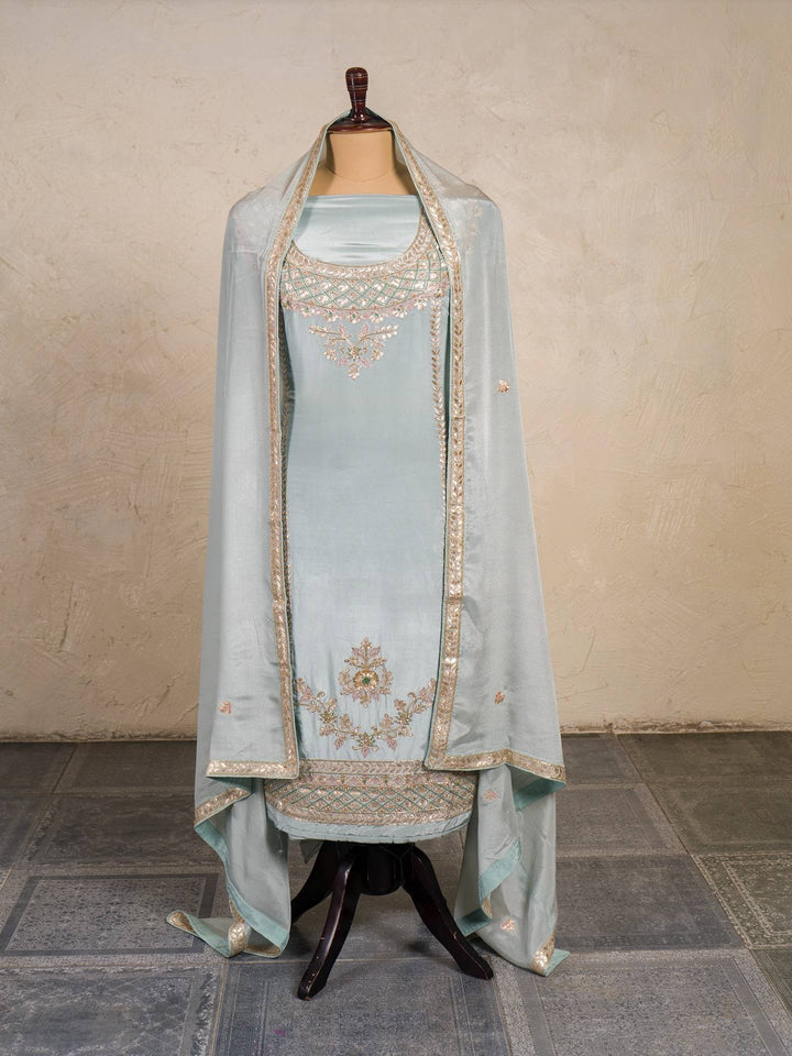 Crepe Suit Piece With Zardosi Work in  Light Grey