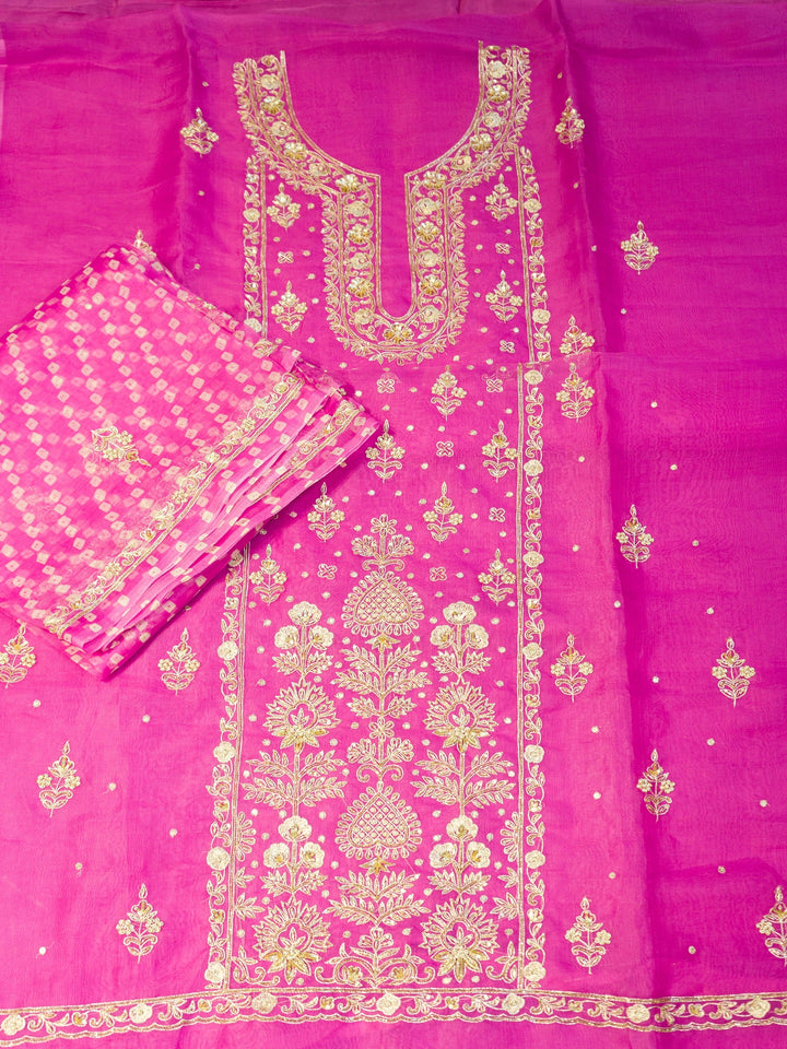 Printed Organza Suit Piece With Zardosi Handwork in