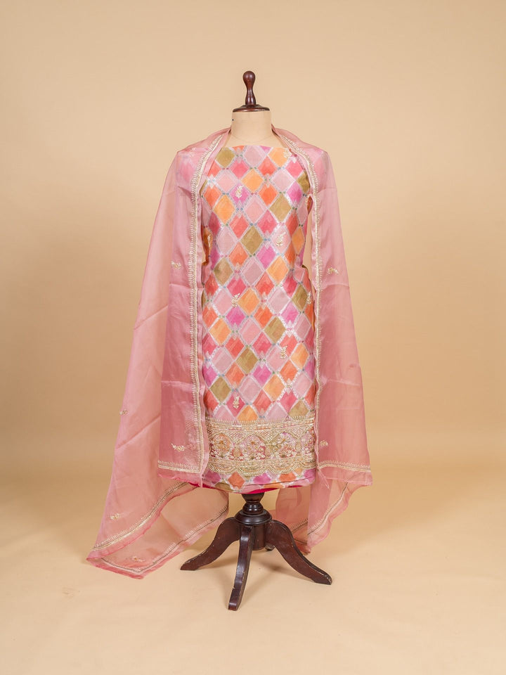 Fancy Organza Suit Piece With Zardosi Work in Pink