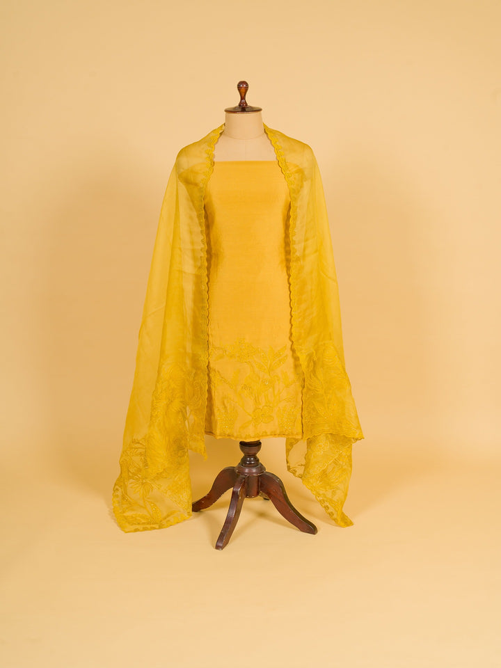 Orangza Suit Piece with Aplic Work in Mustard