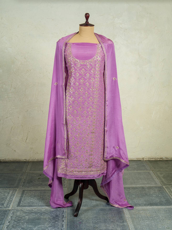 Crepe Suit Piece With Zardosi Work in Light Purple