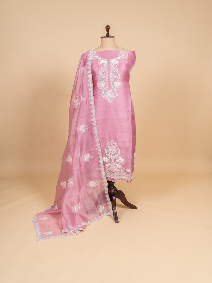 Organza Suit Piece With Zardosi Work in Light Pink