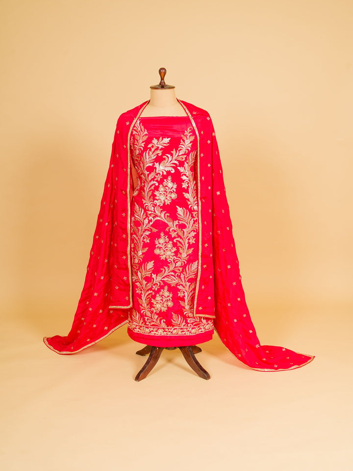 Crepe Suit Piece With Zardosi Work in Cherry Red