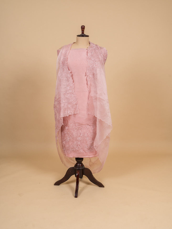 Organza Suit Piece With Aplic work in Pastel Pink