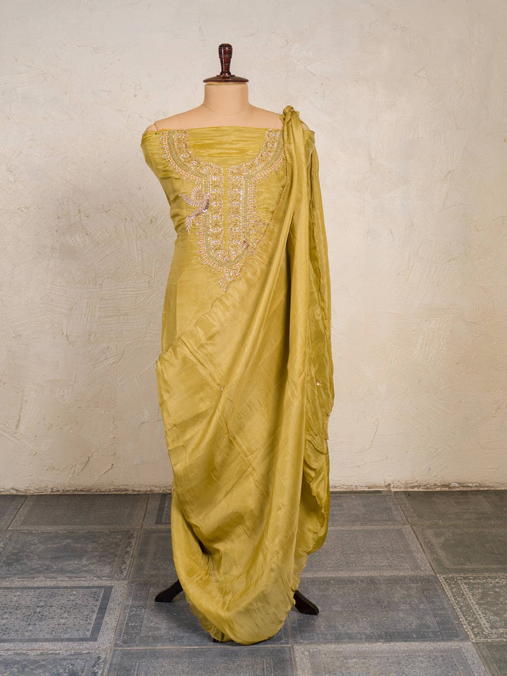 Silk Tissue Suit Piece with Zardozi work in Mustard