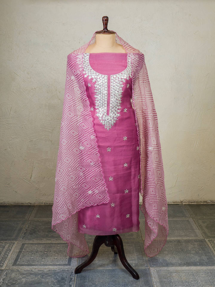 Printed Organza Suit Piece With Zardosi Handwork in