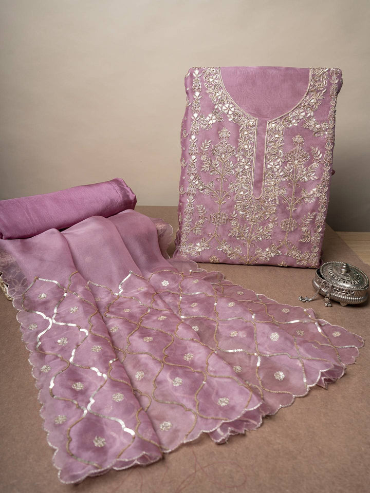 Organza Suit Piece With Zardosi Work in Light Purple