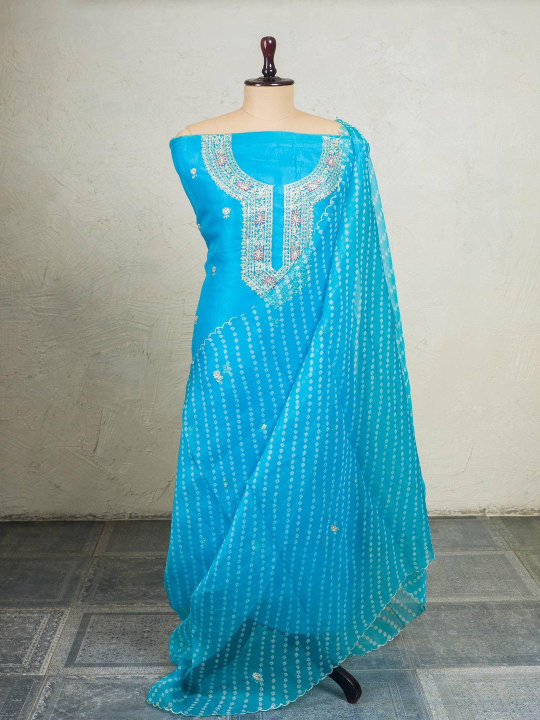 Printed Organza Suit Piece With Zardosi Handwork in