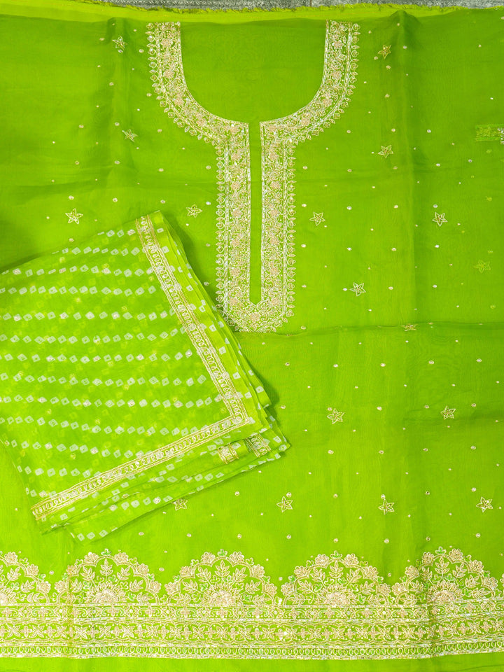 Printed Organza Suit Piece With Zardosi Handwork in