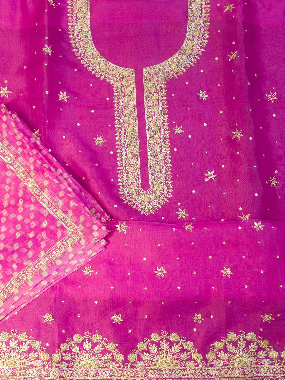 Printed Organza Suit Piece With Zardosi Handwork in