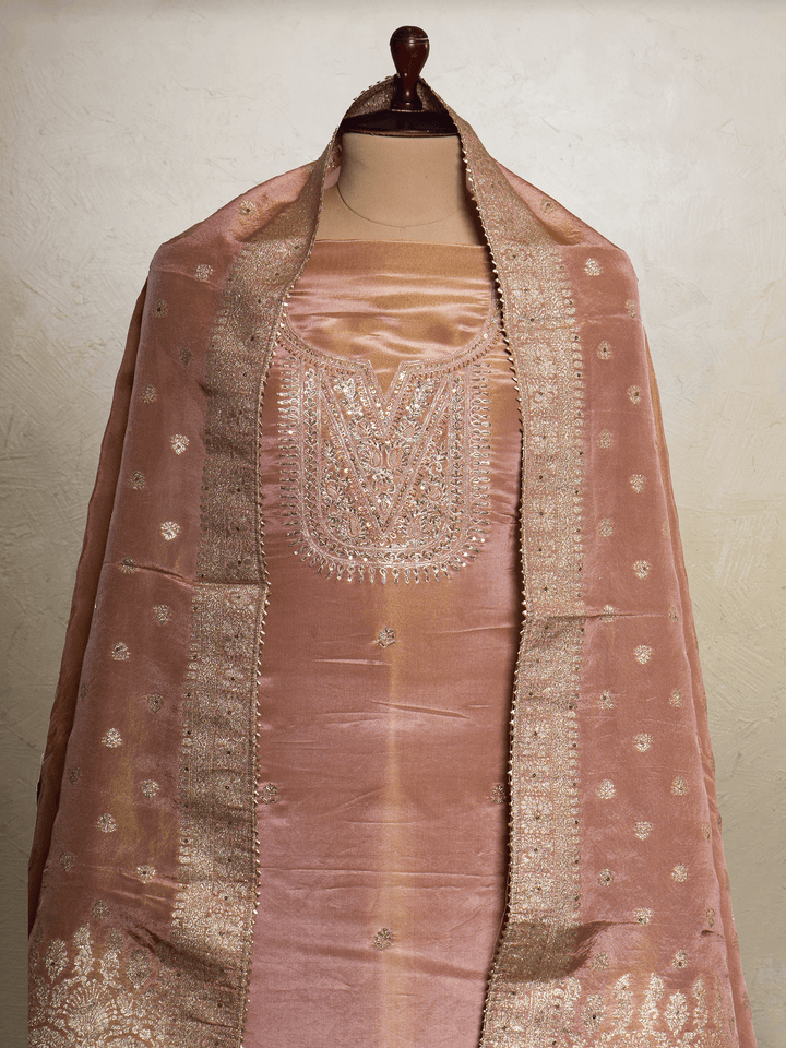 Silk Tissue Suit Piece with Zardozi work in