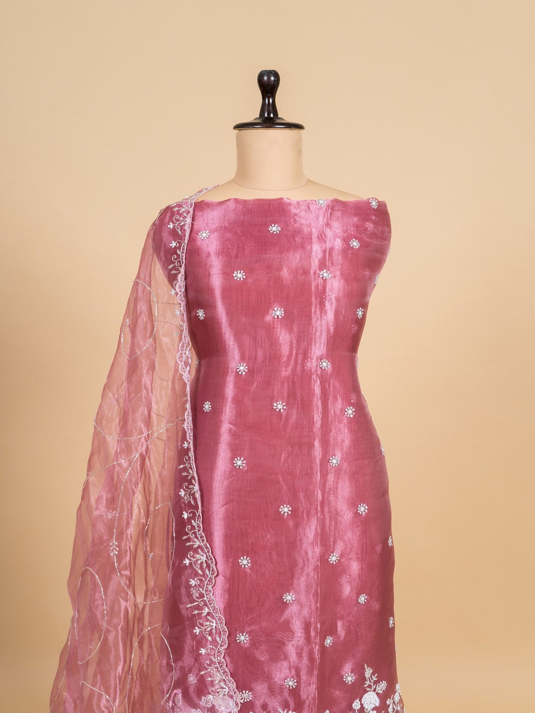 Shimmer Tissue Suit Piece with Zardozi work in Pink