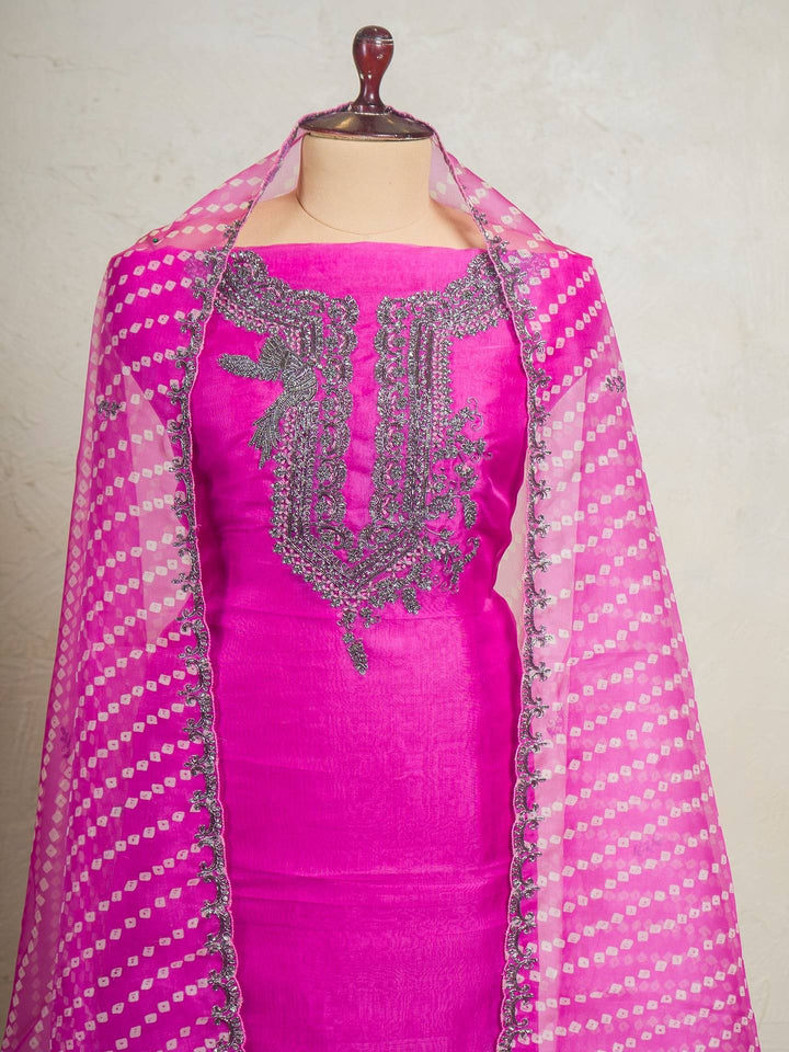 Printed Organza Suit Piece With Zardosi Handwork in