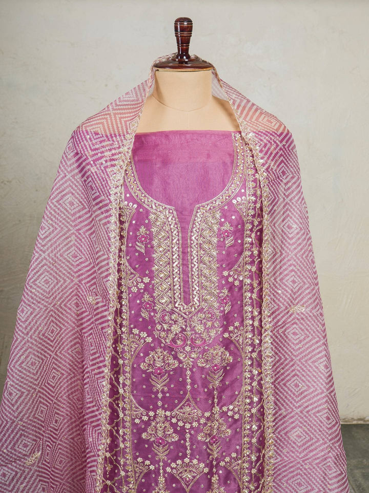 Printed Organza Suit Piece With Zardosi Handwork in Lilac