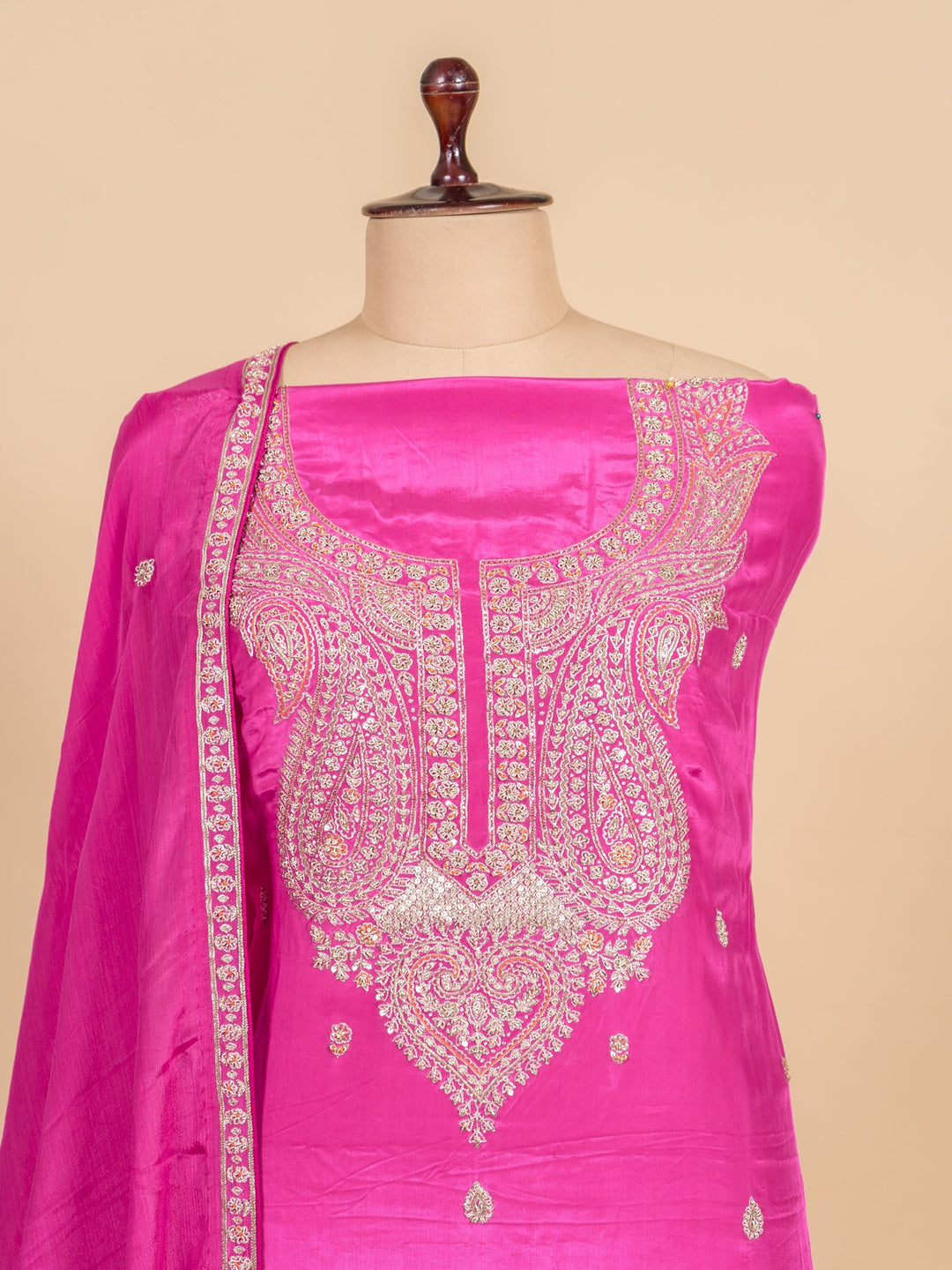 Crepe Suit Piece With Zardosi Work in Deep Purple