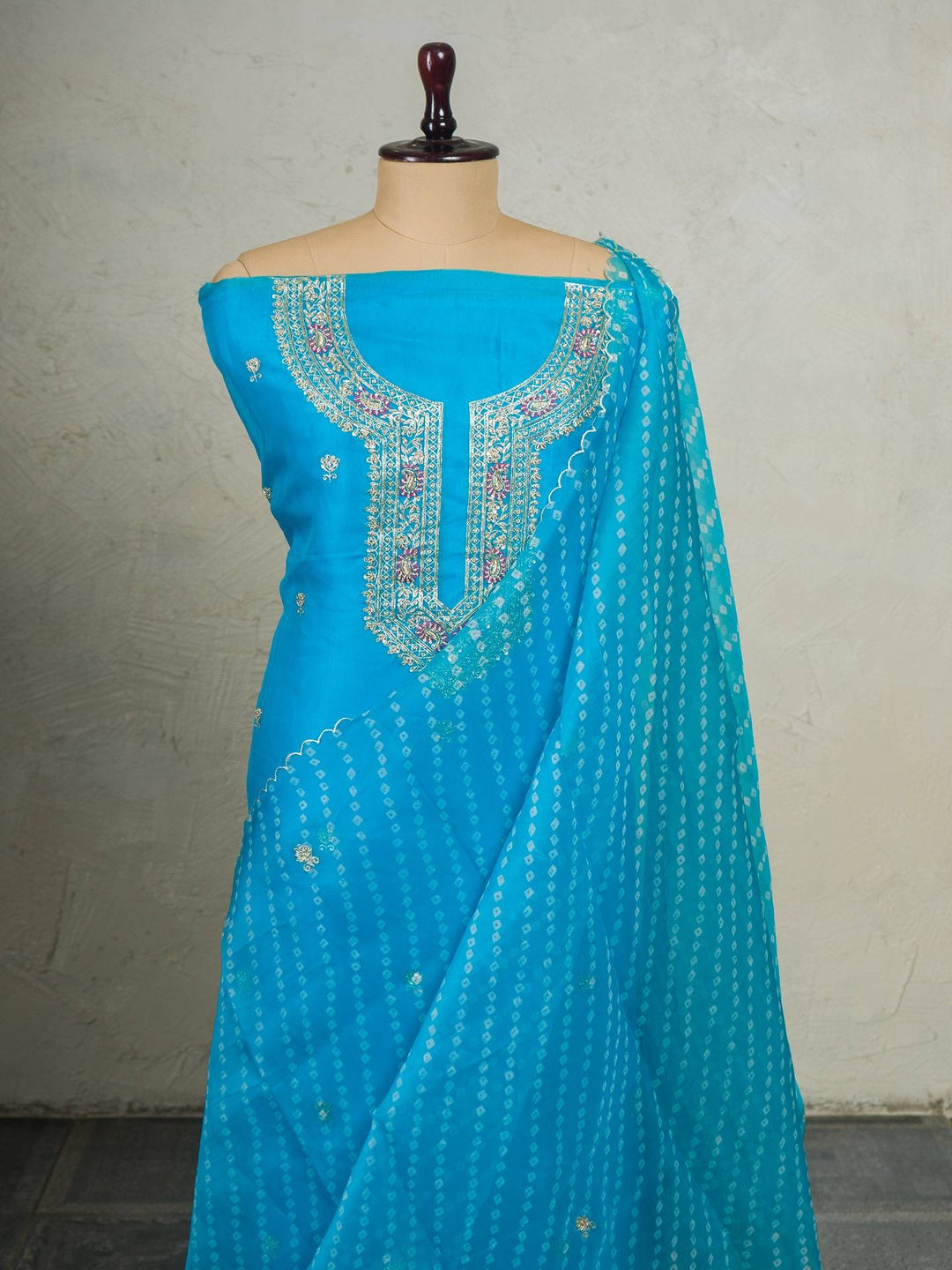 Printed Organza Suit Piece With Zardosi Handwork in