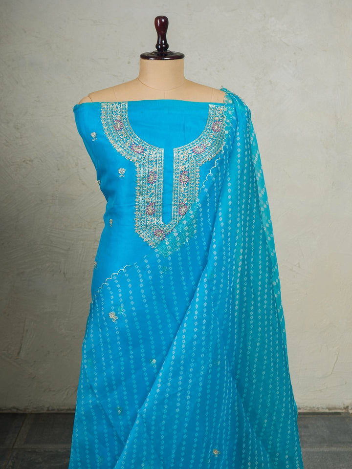 Printed Organza Suit Piece With Zardosi Handwork in