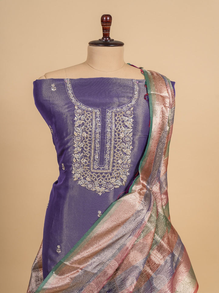 Tissue Suit Piece with Zardozi Work in Dusty Purple