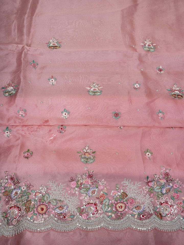 Organza Suit Piece With Zardosi Work in Baby Pink