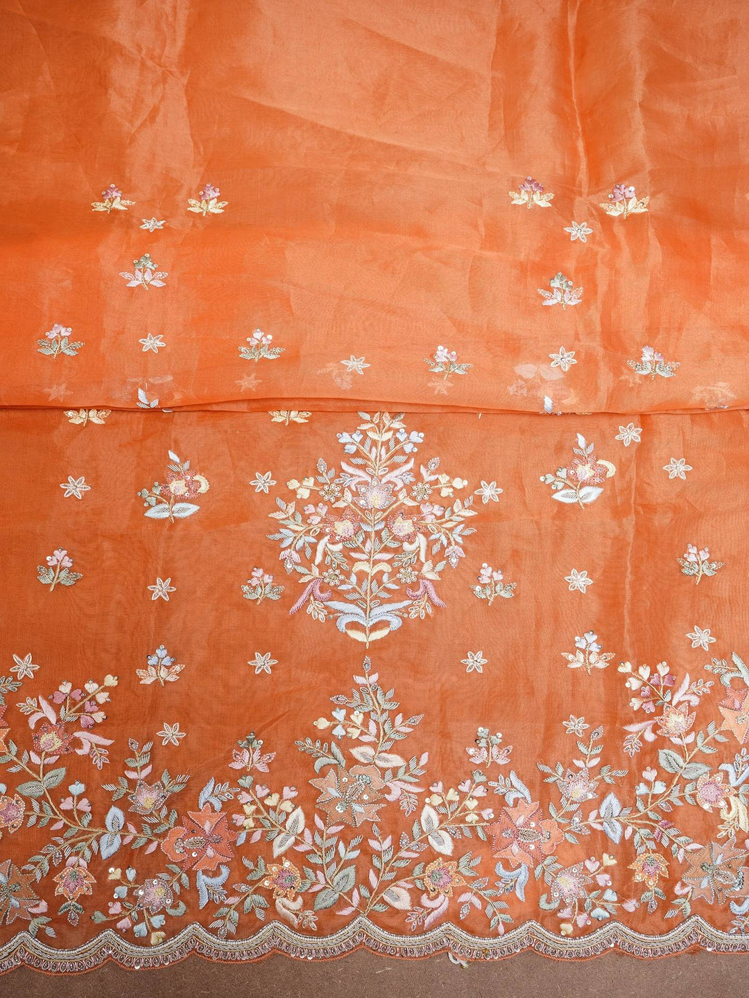 Organza Suit Piece With Zardosi Work in Orange