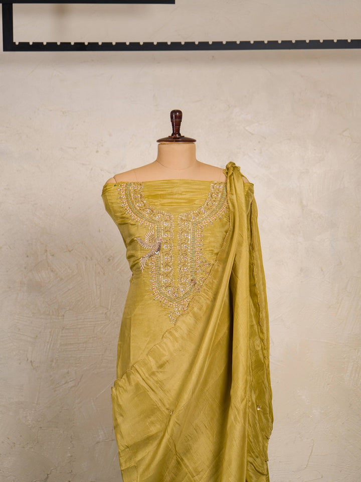 Silk Tissue Suit Piece with Zardozi work in Mustard