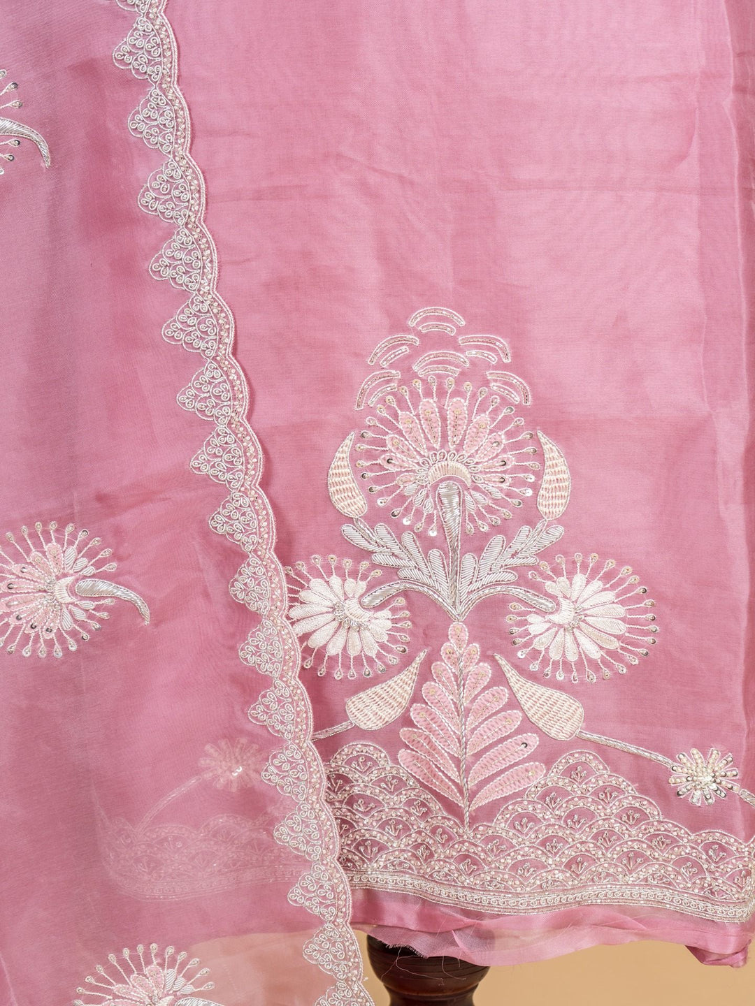 Organza Suit Piece With Zardosi Work in Light Pink