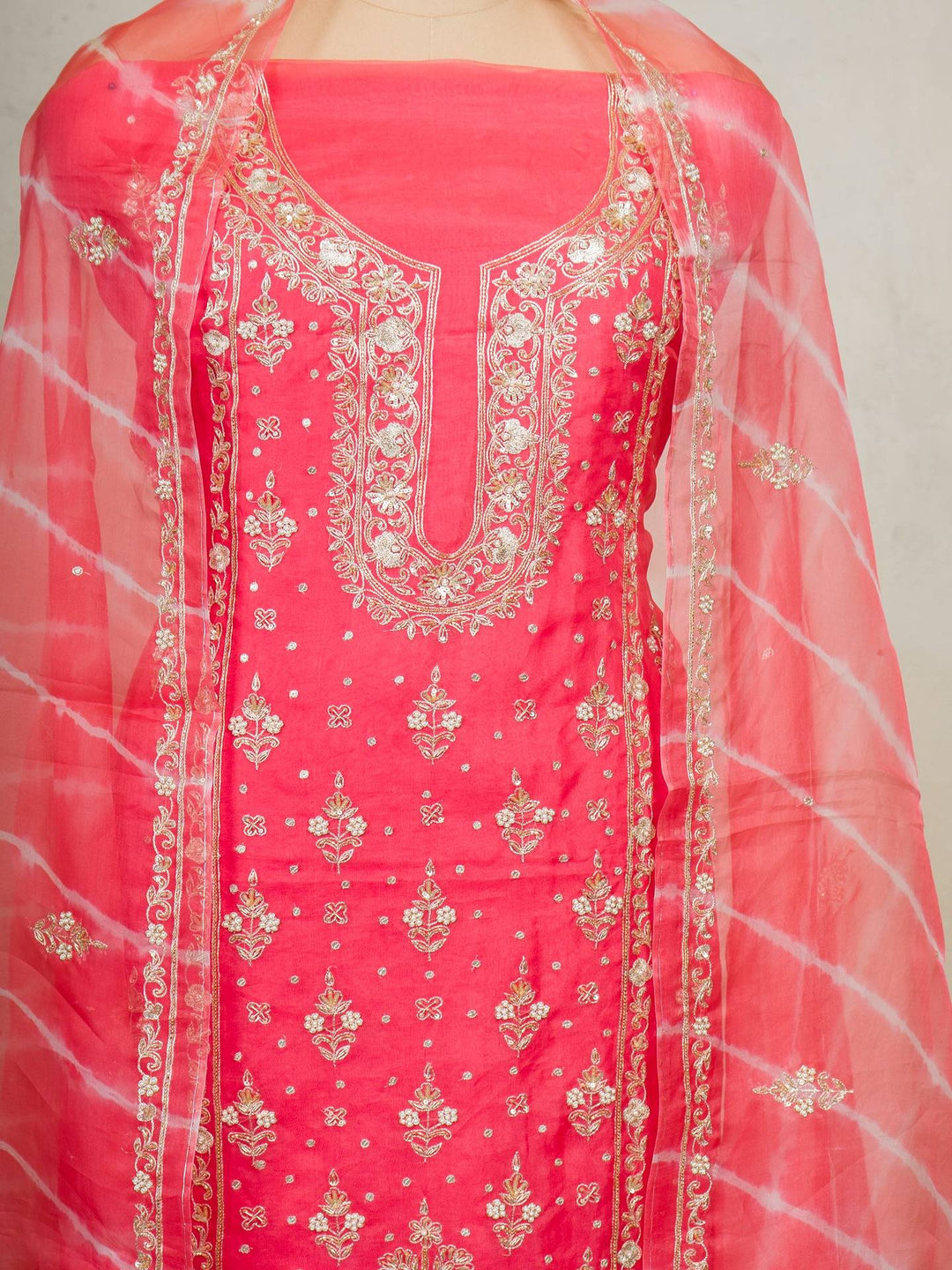 Printed Organza Suit Piece With Zardosi Handwork in