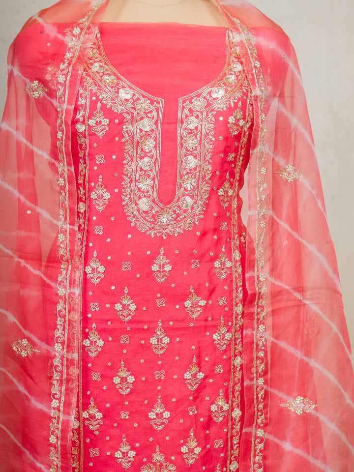 Printed Organza Suit Piece With Zardosi Handwork in