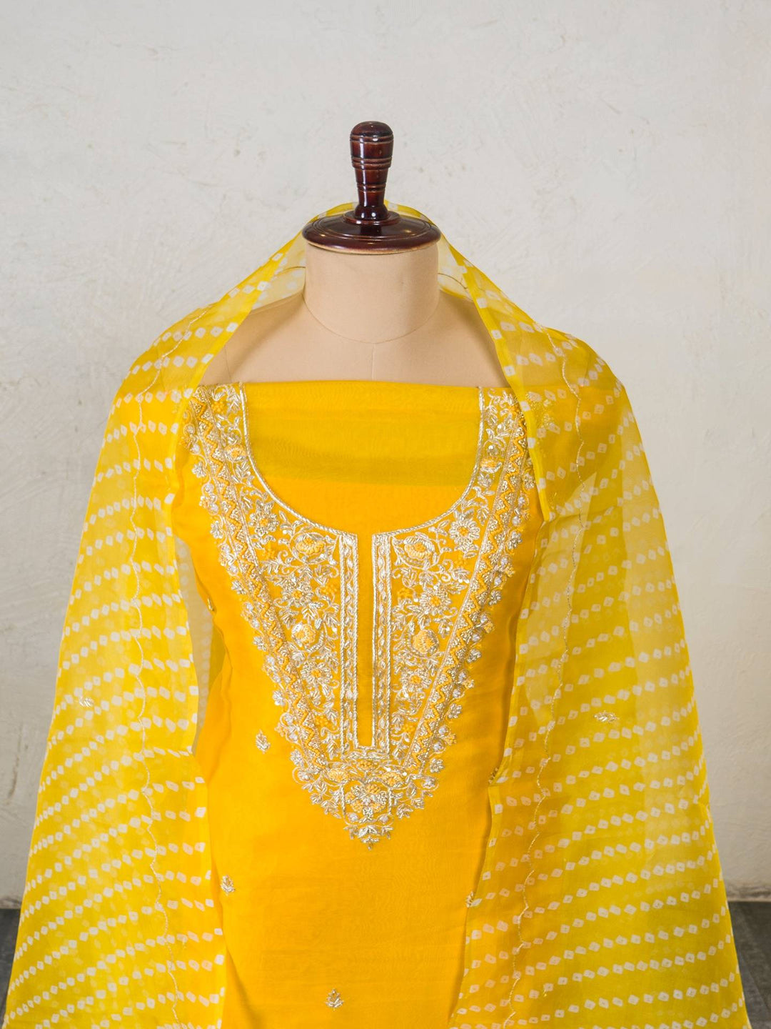 Printed Organza Suit Piece With Zardosi Handwork in