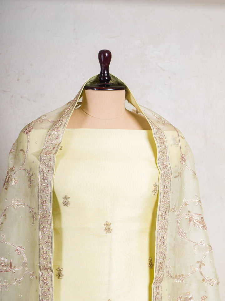 Organza Suit Piece With Zardosi Work in Cream