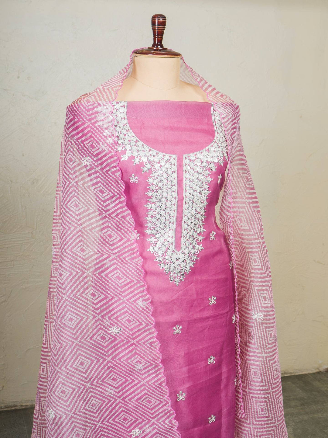 Printed Organza Suit Piece With Zardosi Handwork in