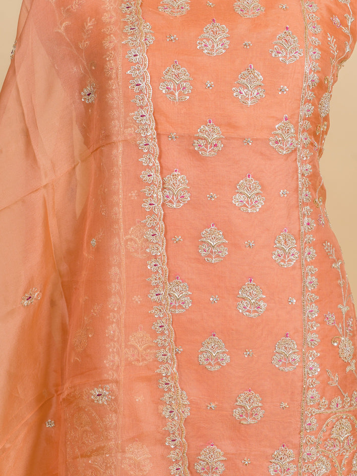 Organza Suit Piece With Zardosi Work in Light Peach