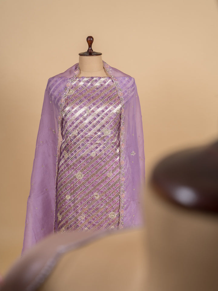 Fancy Organza Suit Piece With Zardosi Work in Lavender